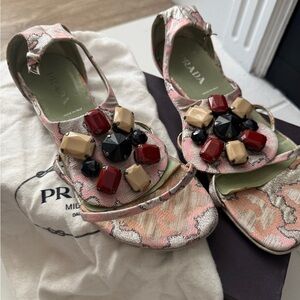 Prada Women's Pink and Beige Embellished Sandals